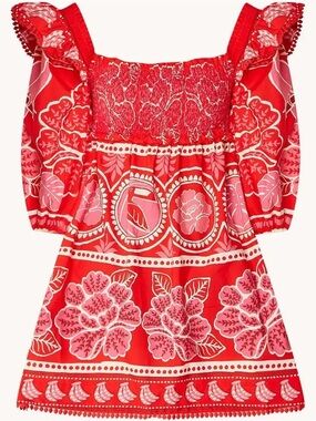 FARM Rio Red and Pink Floral Smocked Mini Dress